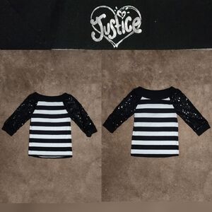 Justice Black & White Wide Collar Top Sz 7